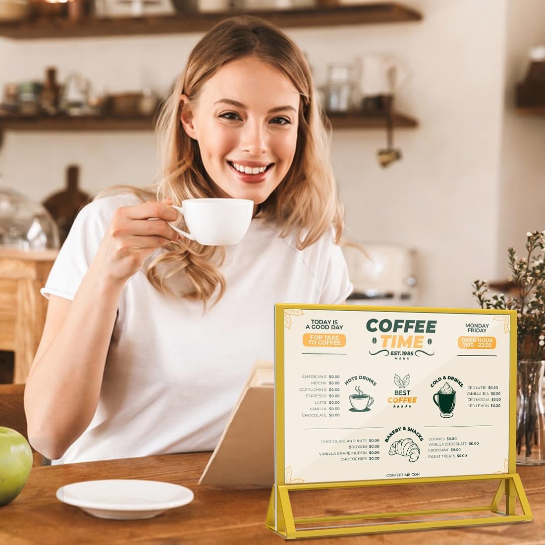 Clear Acrylic Sign Holder 6x 4 Horizontal Double Sided Gold Frame Display Stand Table Flyer Holder for Wedding Table Number Menu Holder (6pcs)