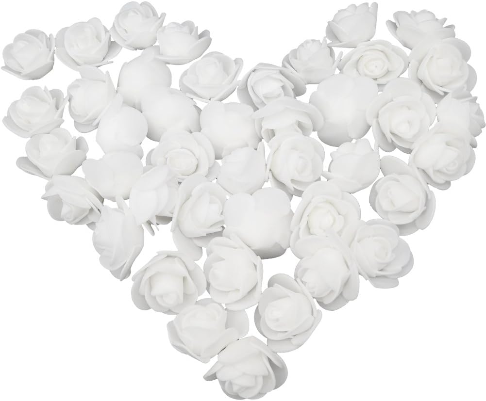 Artificial Flowers 100PCS 3CM Mini Fake Roses for DIY Wedding Bouquets Centerpieces Party Baby Shower Home Decorations (White)