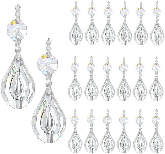 20pcs 38mm Crystal Loquat Shape Chandelier Replacement,Hanging Clear Glass Crystals for Chandelier,Crystal Prisms Beads for Wedding Home Decoration