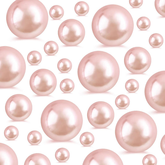 520Pcs Rose Gold Glossy Beads for Centerpiece Decor, Artifical Pearls Vase Filler, No Hole Round Pearl Beads for Wedding Birthday Christmas Party Home Decor(18mm 14mm 6mm)