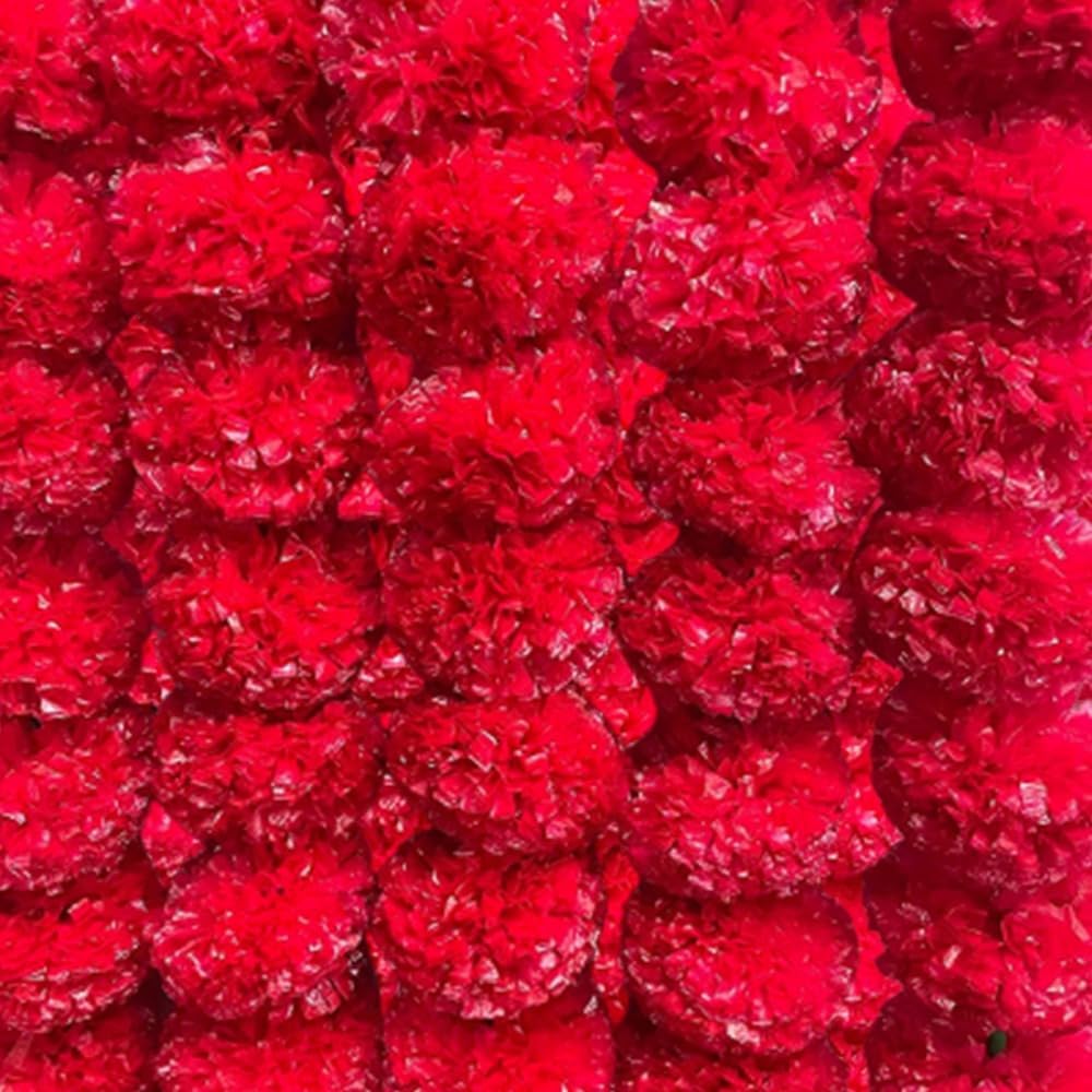 Artificial Marigold Garland for Decoration, Diwali Decorations Pack of 5 - Marigold Garland Flowers for Diwali Pooja -Traditional Indian Decoration (Red 5 PC | 4 to 4.5ft) Hashcart®