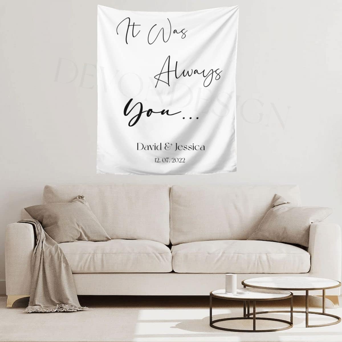 Always You Backdrop - Custom Tapestry with Names & Date, Rustic Sign, Personalized Calligraphy Banner for Ceremony & Reception, Wedding Arch Decorations
