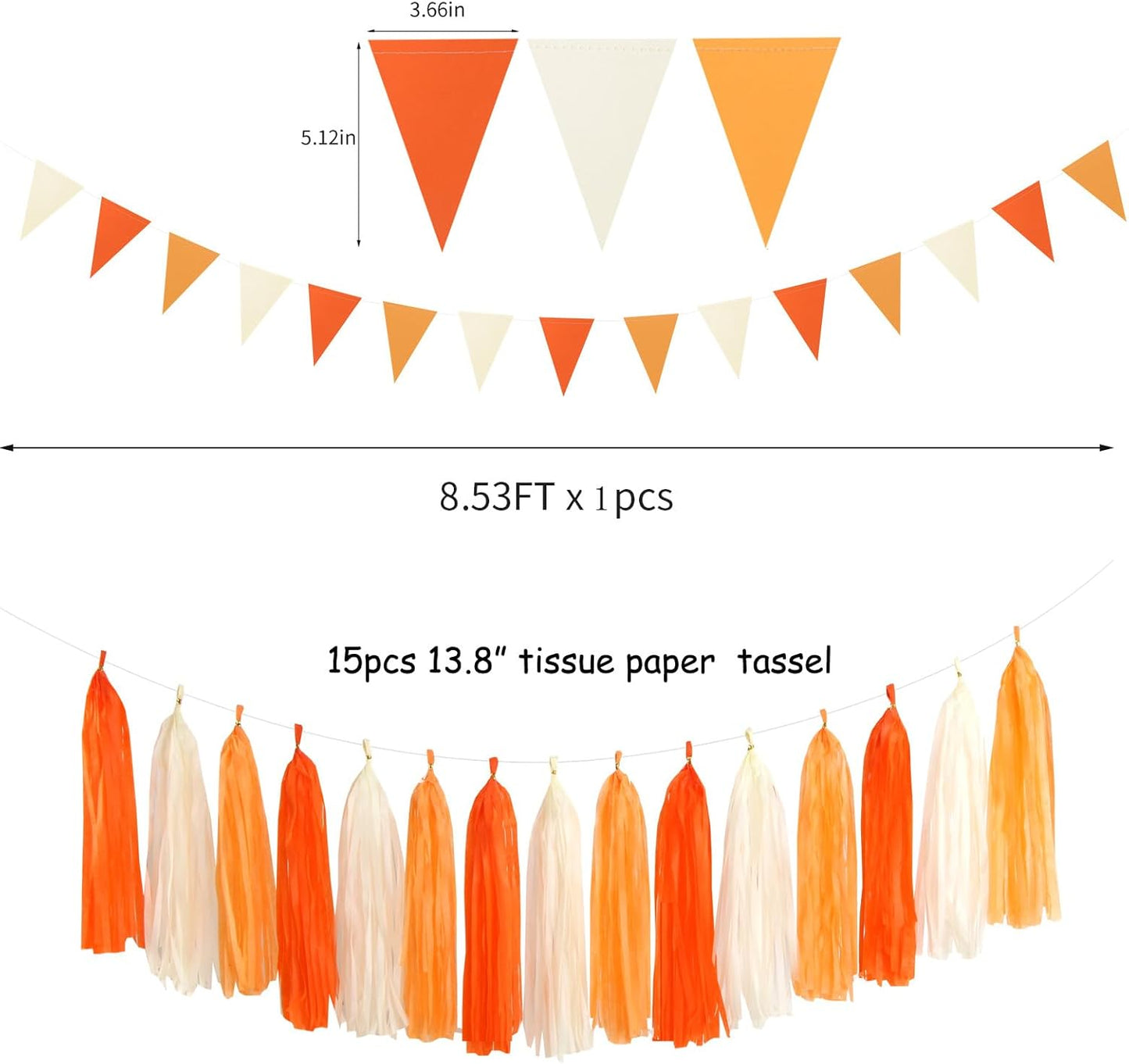 Orange Beige Fall Baby-Shower Party-Decorations - 23pcs Autumn Harvest Thanksgiving Tissue Pom Poms Streamers, Boho Birthday Bridal Wedding Engagement Bachelorette Tassel Garland Banner Decor Ouruola