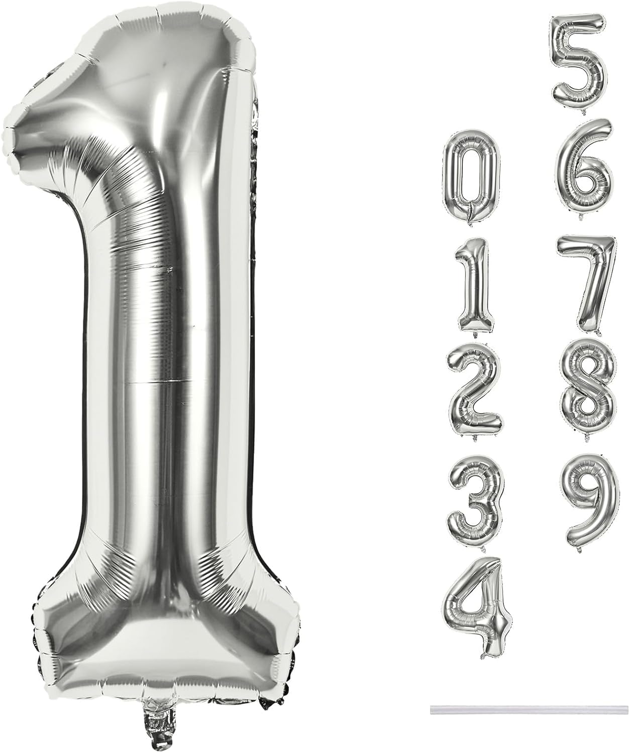 Silver 1 Balloon Number, 40 Inch Giant Helium Foil Number 0-9 for Boys Girls, Self Inflating 1st Birthday Balloon for Women Men 10th Anniversary Baby Shower New Year Wedding Party Decorations Supplies