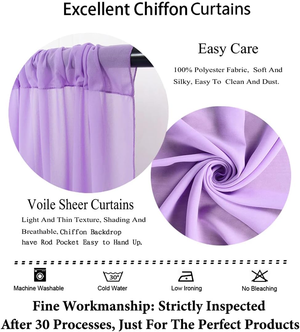 DUOBAO Lavender Wedding Backdrop Curtain Panels Photography Backdrops Drape 2-Pack 58"x96" Light Purple Sheer Chiffon Drapes for Ceremony Living Room Window Decor
