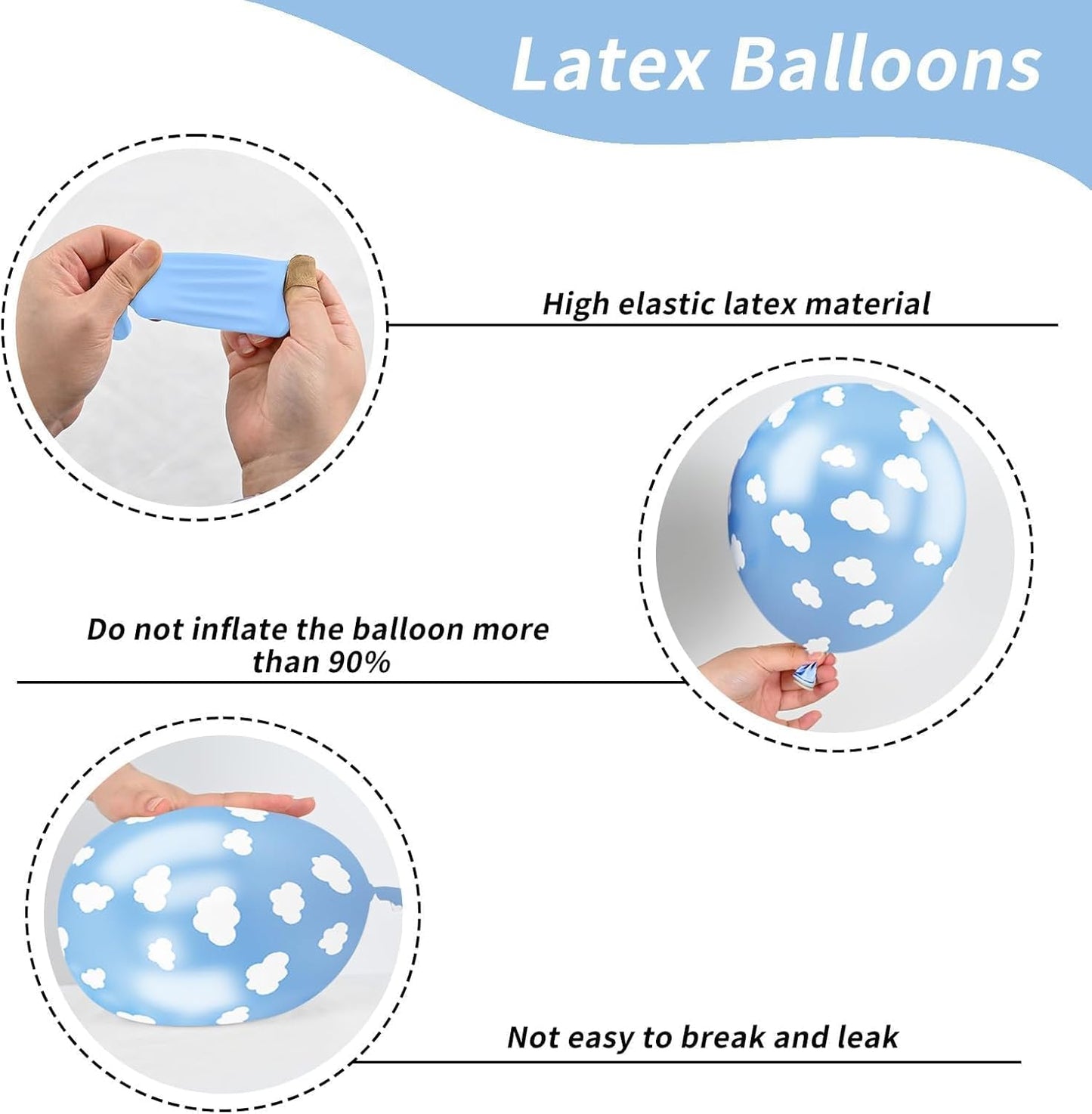 Cloud Balloons, 52 PCS 12 Inch Blue White Balloons With Clouds Print for Birthday, Baby Shower, Cloud Themed Party Decorations Supplies