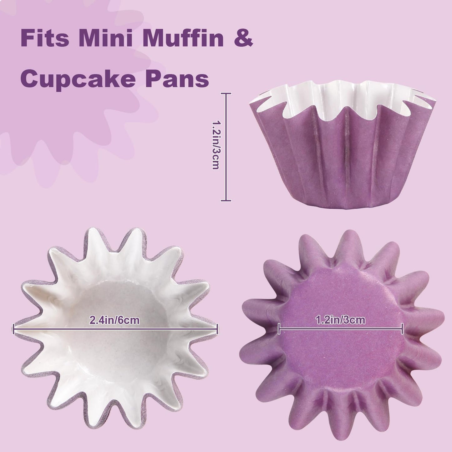 Quera 200Pcs Purple Grease-Resistant Mini Cupcake Liners Wedding Muffin Baking Cups Baby Shower Cupcake Wrappers for Wedding Birthday Holiday Party or Baby Shower(1.18 x 1.18 in)