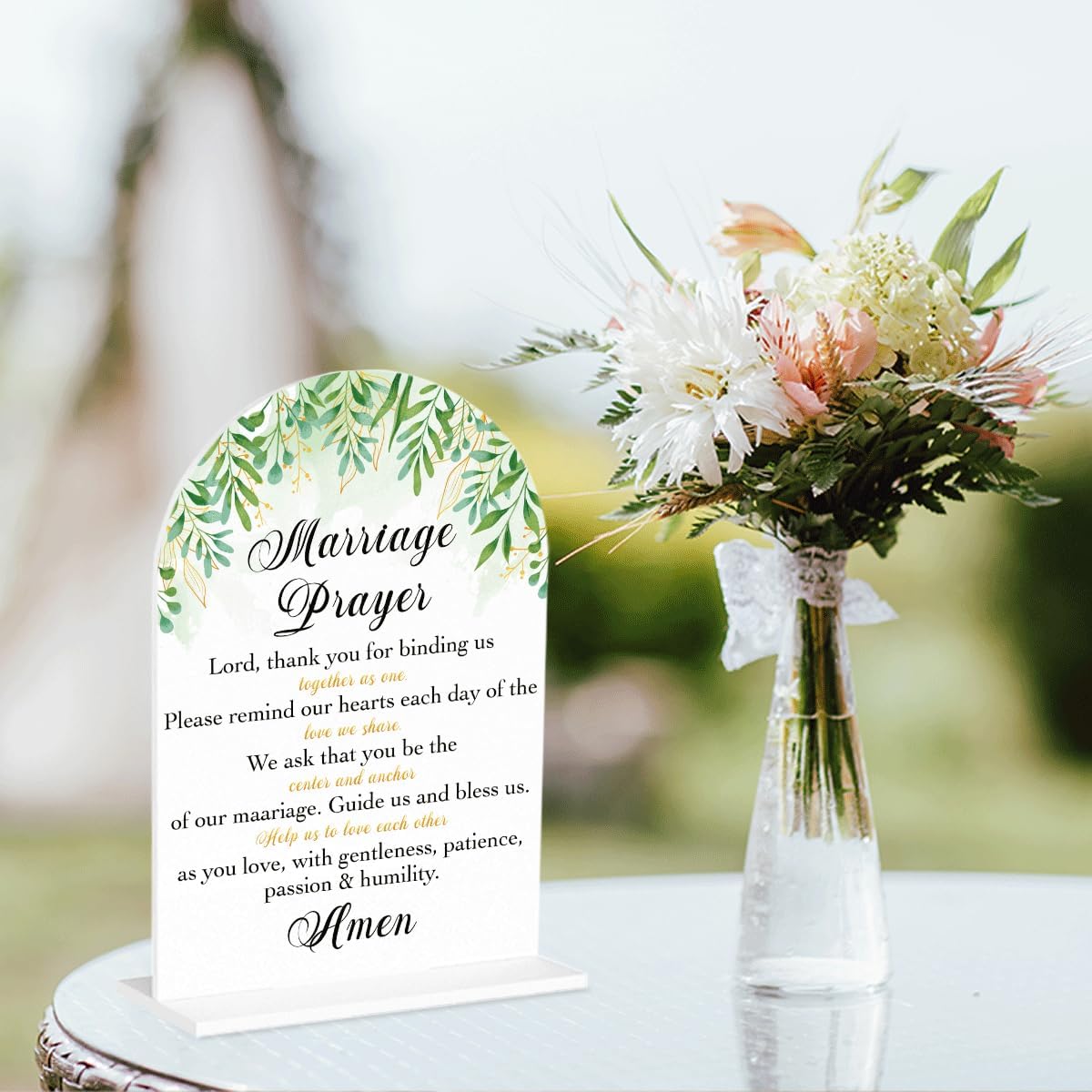 Marriage Prayer Sign, Wedding Engagement Bridal Shower Christian Religious Decor for Reception Ceremony Anniversary Party, Weddings White Acrylic Sign