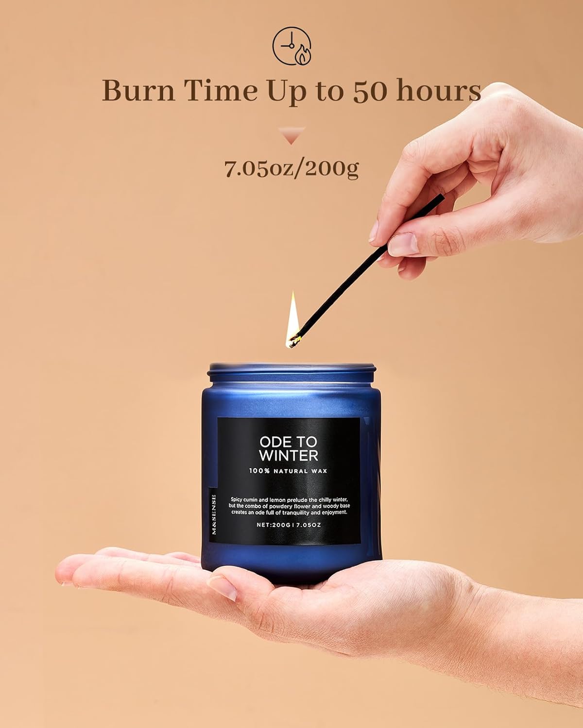 M&SENSE Ode to Winter - Lavender & Sandalwood Scented Candle for Relaxing Natural Soy Wax Non Toxic Cotton Wick Winter Scent, 7.05oz Up to 50 Hours Burn Time Gifts for Home