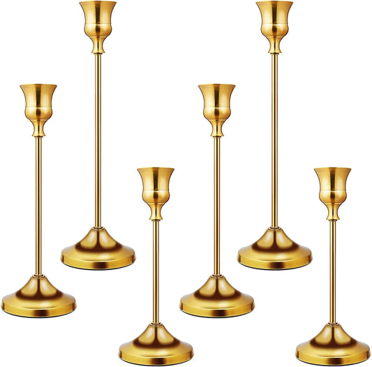 Candlestick Holders 6 PCS Metal Taper Candle Holders, KSWING Gold Candle Stick Holders Set, Perfect for Table Centerpiece Mantel Party Wedding Christmas Home Decor, Set of 6
