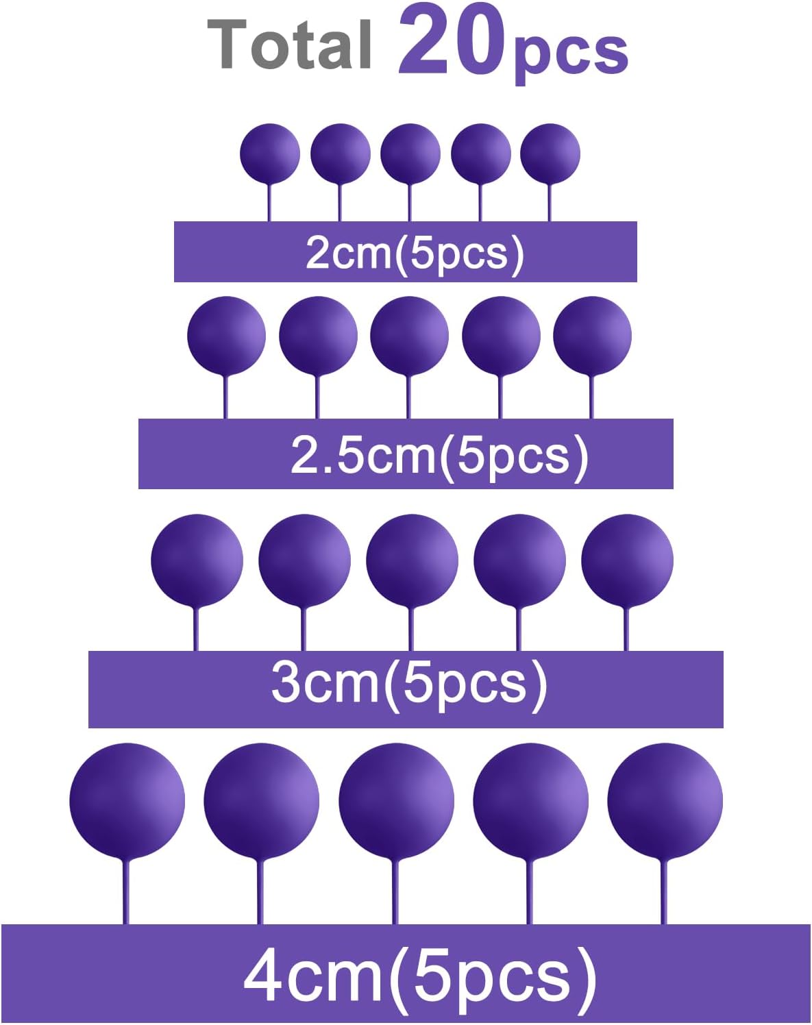 ASTARON 20 Pcs Ball Cake Topper Decorations Mini Balloons Cake Topper Sticks Dark Purple Balls Cake Picks Cake Topper Balls Cake Decorations for Halloween Birthday Cake Decorations
