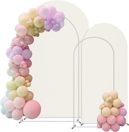Wedding Arch Backdrop Stand and Cover Set(7.3FT,6FT)Set of 2,Metal Balloon Arch Stand Frame for Wedding Birthday, Party, Baby Shower, Graduation Ceremony, Beige