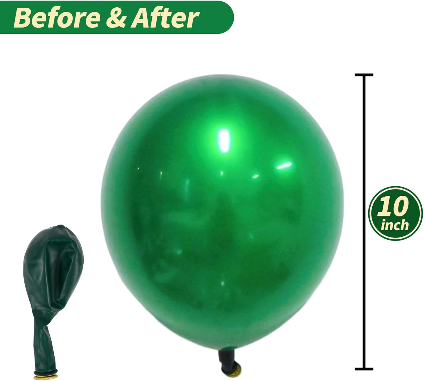 Chrome Green Balloons, 50 PCS 10 Inch Double Stuffed Metallic Dark Green Balloons, Shiny Thick Chrome Metallic Balloon Latex Helium Balloon for Birthday Wedding Graduation Party Decoration Supplies