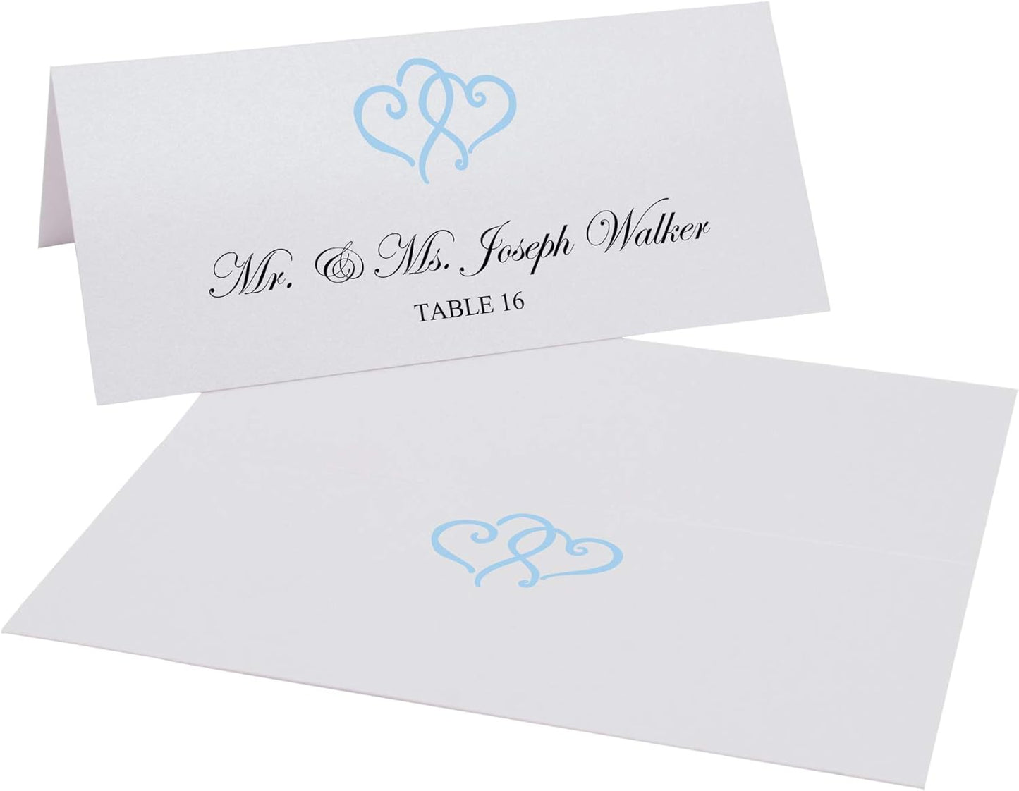 Linked Hearts Place Cards, Light Blue (Choose Color), Set of 25, Pre-cut and Scored - Wedding, Party, Dinner, and Special Events - Made in the USA