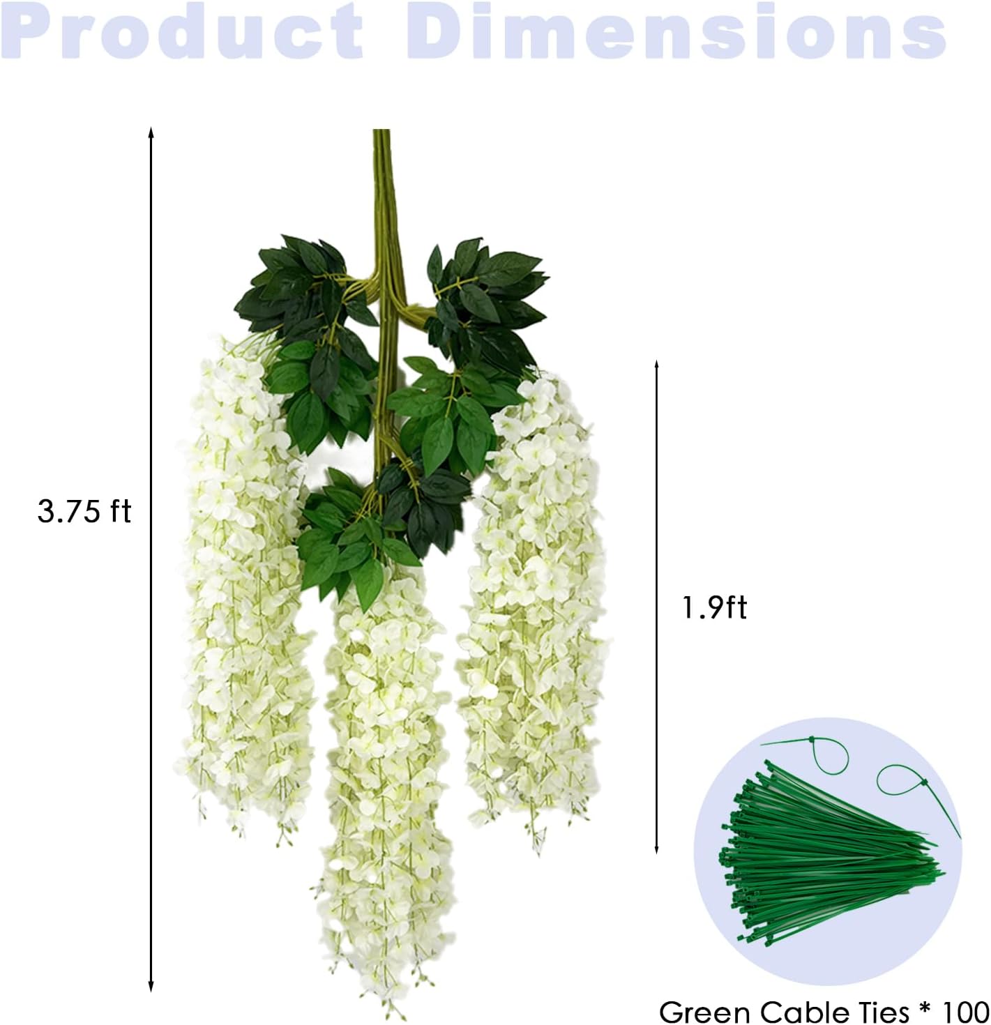 24 Pcs of Wisteria Hanging Flowers, 3.75 Feet Fake Wisteria Flower Strings, Artificial Wisteria Flowers Hanging Garland for Backdrop, Wedding, Ceremony,Garden and Home Wall Decoration (White)