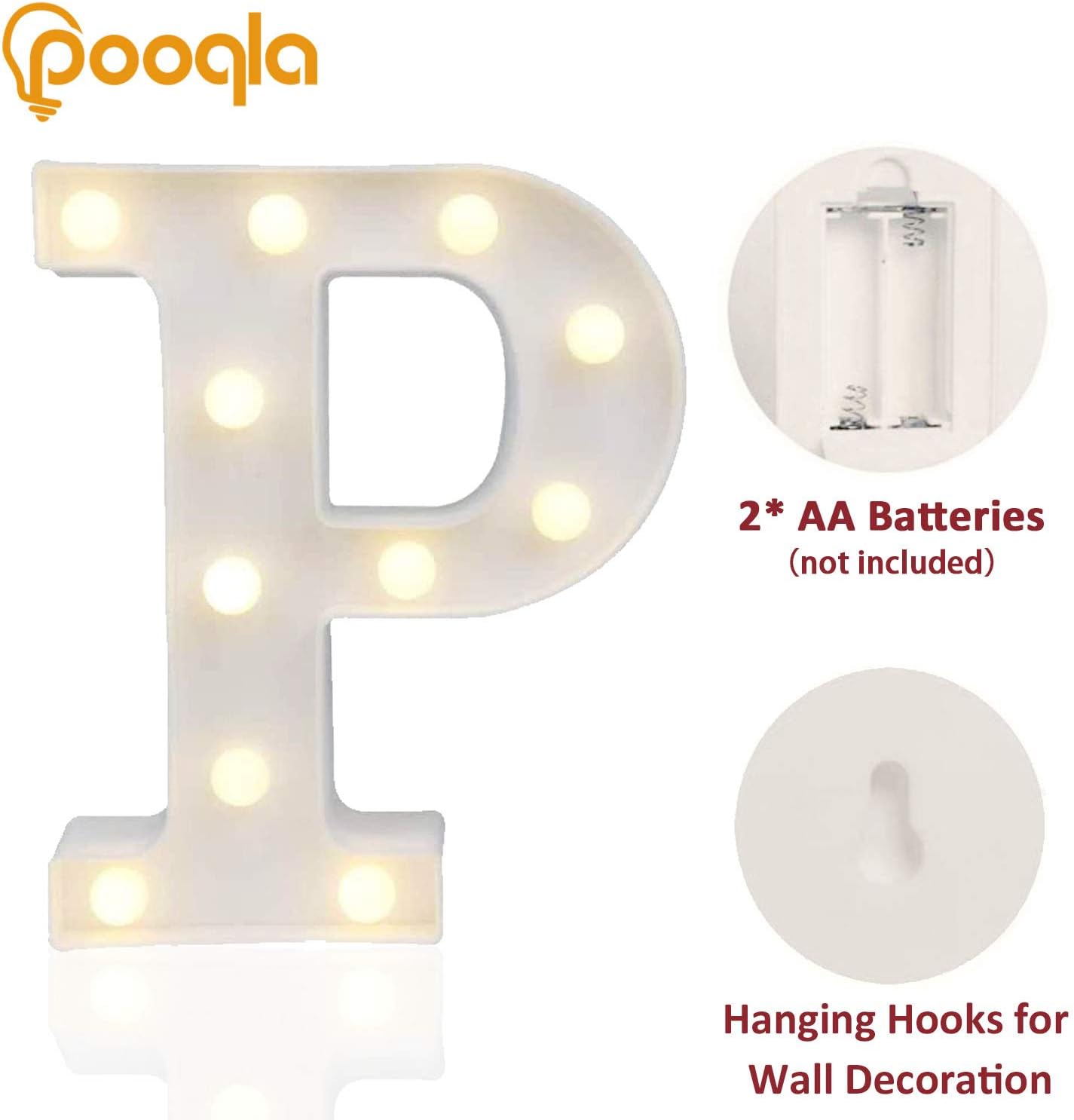 Pooqla LED Marquee Letter Lights Sign, Light Up Alphabet Letter for Home Party Wedding Decoration P