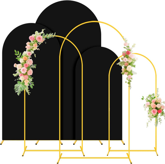 FUHSY Metal Arch Backdrop Stand and Cover Set 6FT, 6.6FT, 7.2FT Black Arch Cover Set of 3 Wedding Backdrop Arch Stands Chiara Arched Frame with Backdrop Covers for Birthday Party Baby Shower Decor
