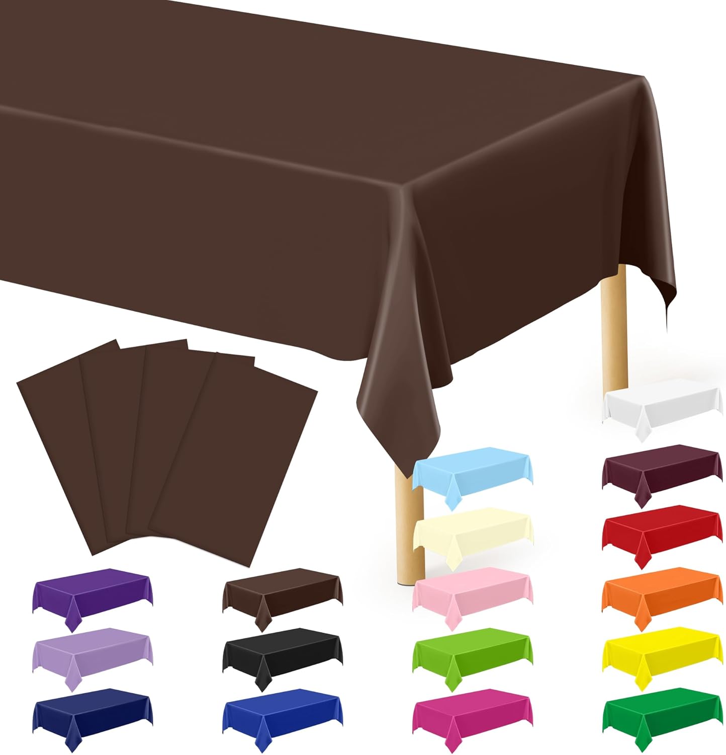 QZYL 4 PCS Plastic Table Cover, 54x108 Inches Waterproof Table Cover, Multiple Colors Brown Rectangle Tablecloth, Disposable Table Cloth for Camping, Anniversary, Picnic and Party Decorations
