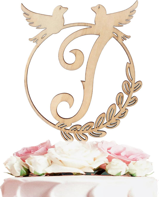 LINGTEER Personalized Inital Letter J Wooden Cake Topper Perfect for Birthday Rustic Wedding Party Keepsake Decoration