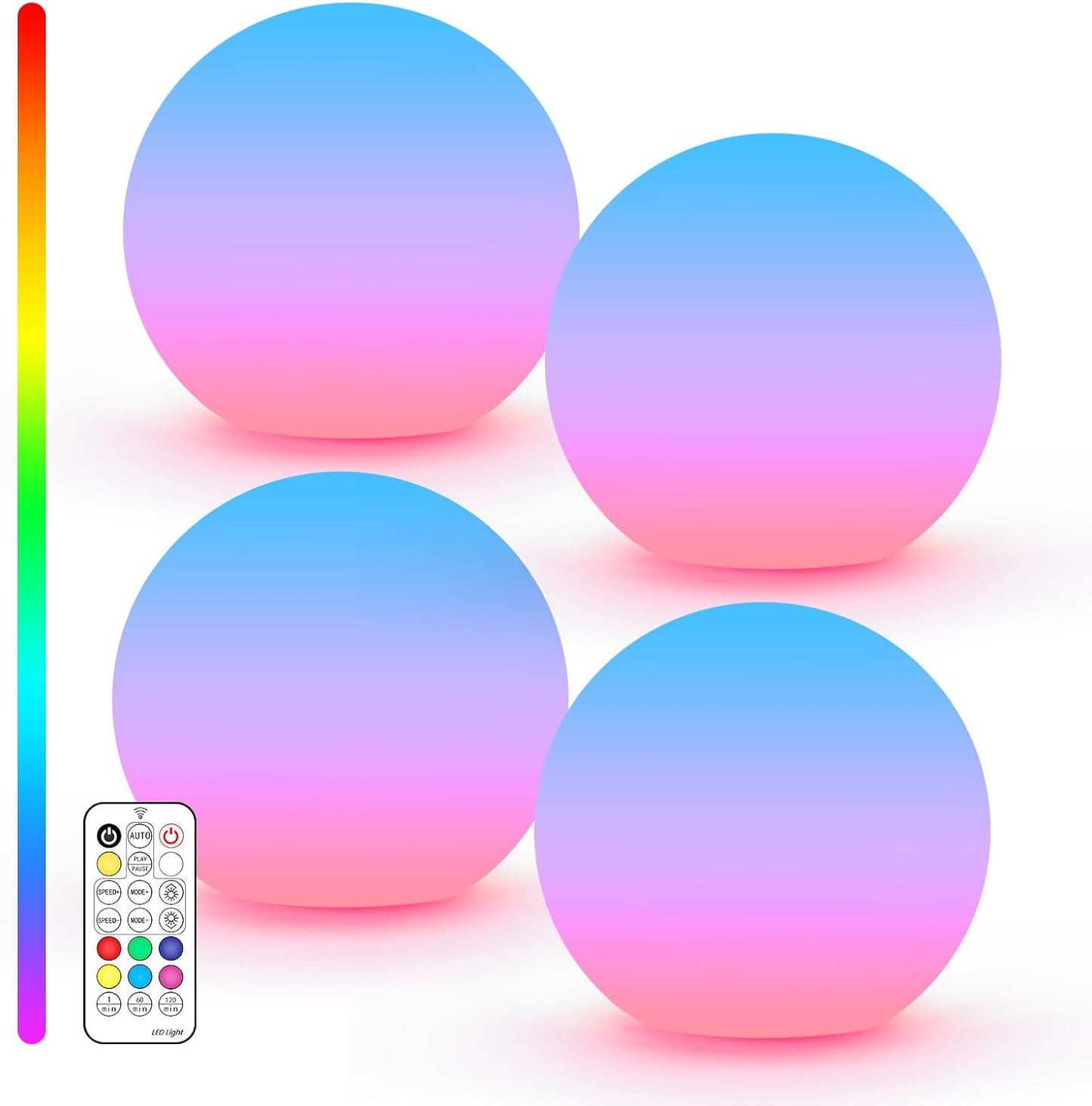 LOFTEK LED Ball Light, Multi-Color Rechargeable Night Lights, 3-inch RGB Ball Mood Lighting, Waterproof Ambient Lighting Lamp for Home Bedroom Patio Pool Decorative Lighting, 4 Pack