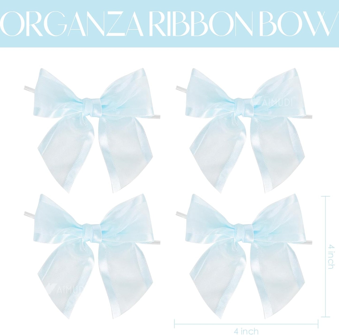 AIMUDI Baby Blue Bows 4" Organza Bows Premade Twist Ties Bows for Gift Wrapping Crafts Treat Bags Baskets Cake Pop Baby Shower Birthday Wedding Decor - 12 Counts