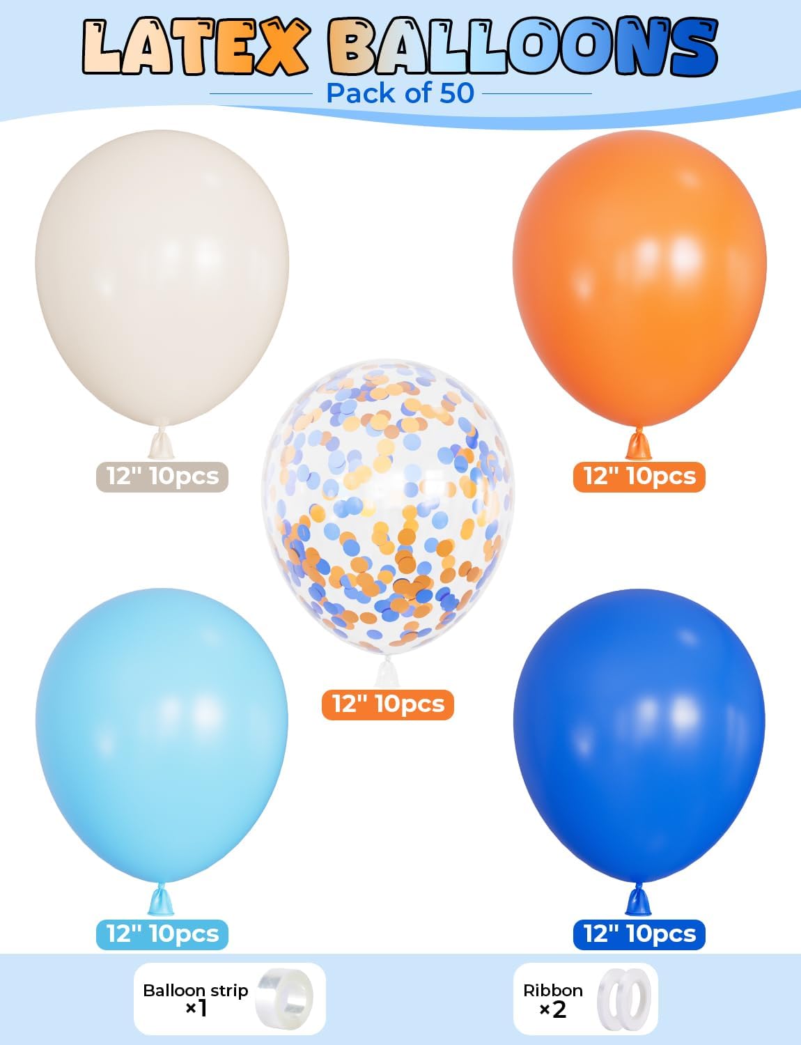 Blue and Orange Balloons – 12 Inch Blue Orange Balloons Set Thick Nude Balloon Shiny Confetti Latex Balloon for Birthday Baby Shower Wedding Party Decorations, Space Theme Party Supplies