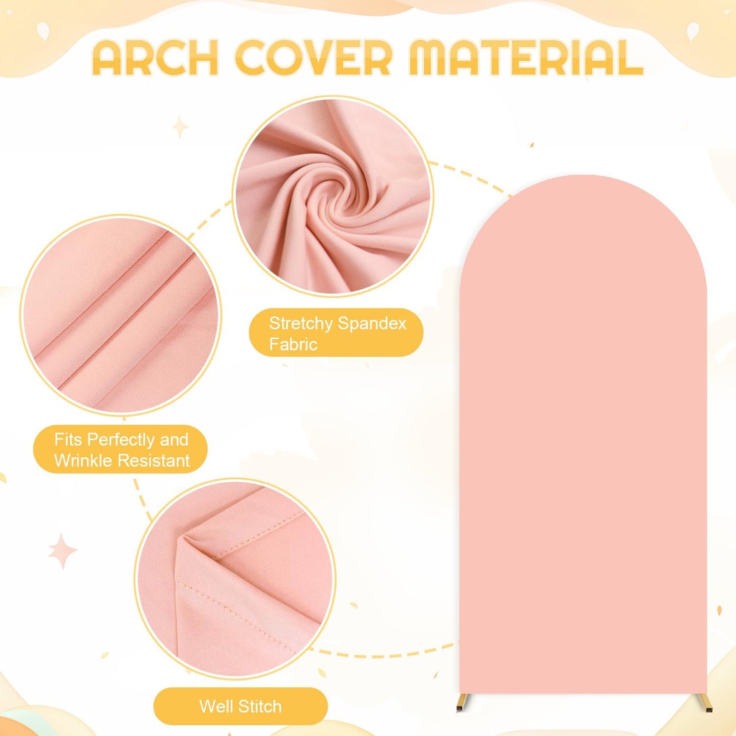 FUHSY 7.2 FT Metal Arch Backdrop Stand and Arch Cover Set Wedding Backdrop Arches Stands with Dusty Rose Spandex Arched Stand Cover for Party Birthday Ceremony Graduation Banquet Decorations