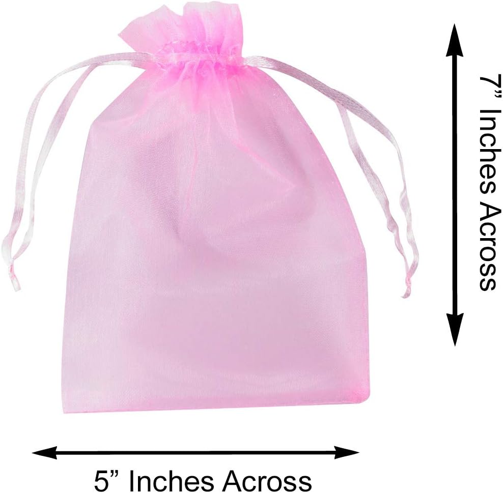 Super Z Outlet 100 Pack 5x7 Inch Mini Sheer Drawstring Organza Transparent Bags Jewelry Sack Pouches for Wedding, Party Decorations, Arts & Crafts Gifts (Pink)