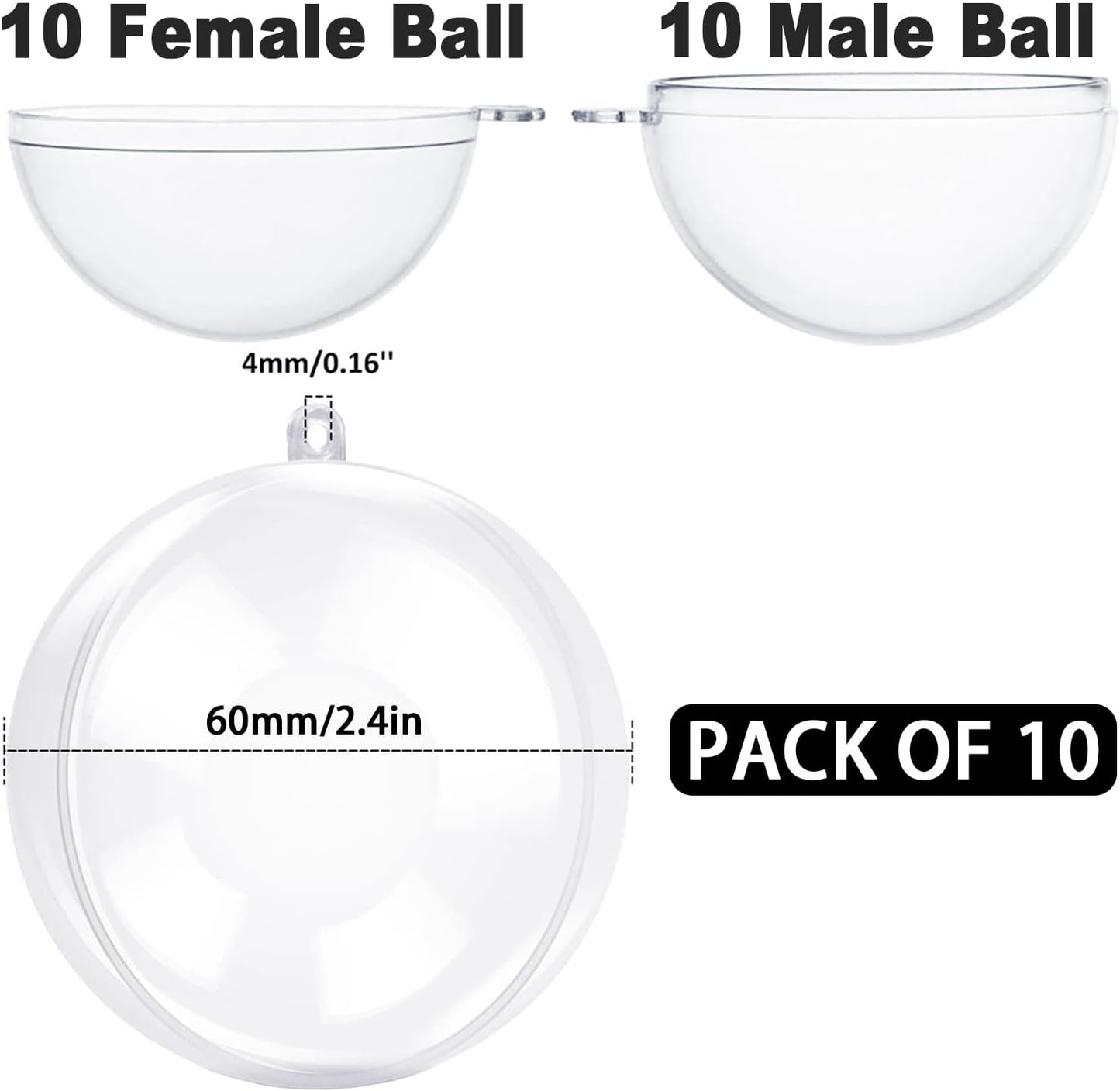 Jishi 10pk Clear Plastic Christmas Ornaments for Crafts Fillable DIY Christmas Ornaments Balls 60mm Acrylic Ornaments for Christmas Tree Decorations, Hanging Christmas Decorations Home Decor Supplies