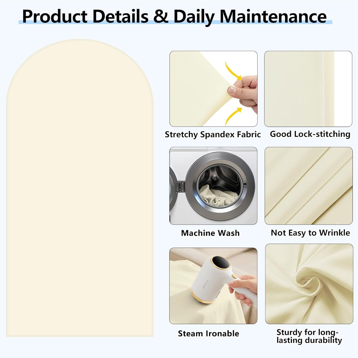 HEMMOTOP Light Beige Arch Backdrop Cover 7.2 ft, 6ft, Wedding Arch Covers Stretchy Backdrop 2 Set, Spandex 2 Sided Arched Background for Birthday, Party, Baby Shower, Decorations