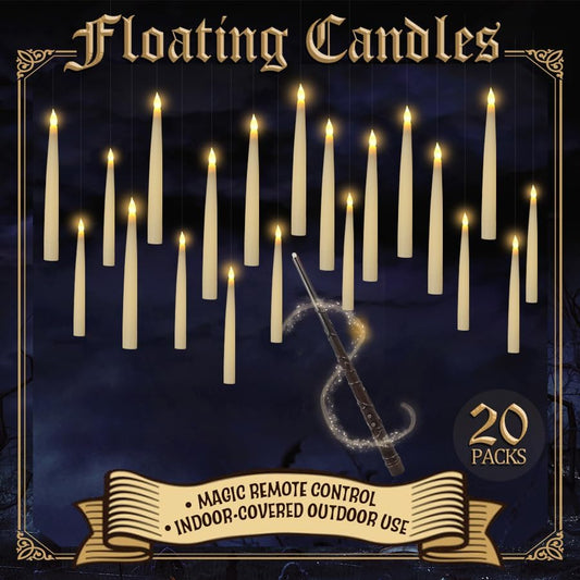20pcs Halloween Flameless LED Floating Candles with Magic Wand Remote - Floating Hanging Home Decorations for a Spooky Atmosphere-Perfect for Festive Home Display