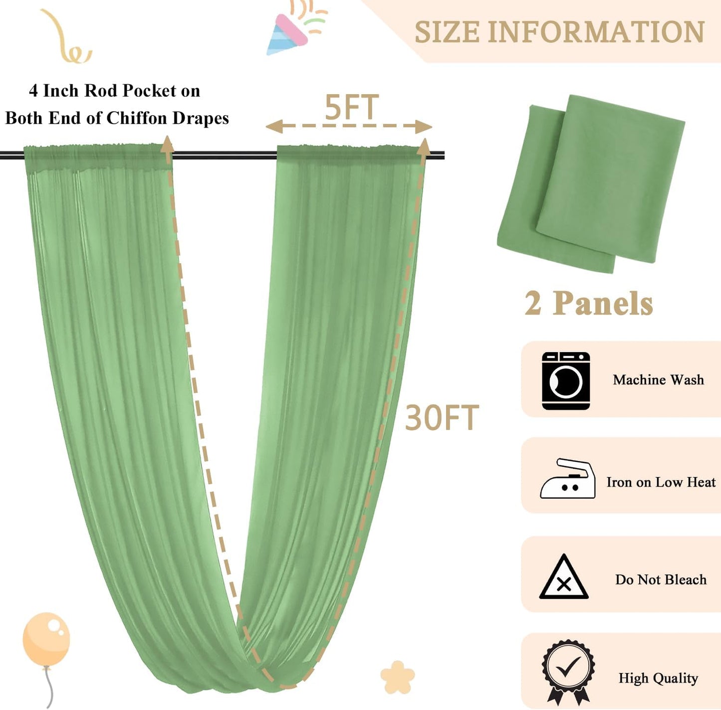 MODFUNS Ceiling Drapes for Weddings Sage Green Ceiling Draping Fabric 2 Panels 5x30ft Chiffon Wedding Arch Drapery Sheer Curtain Drapes Voile Ceiling Curtain for Wedding Party Ceiling Decor