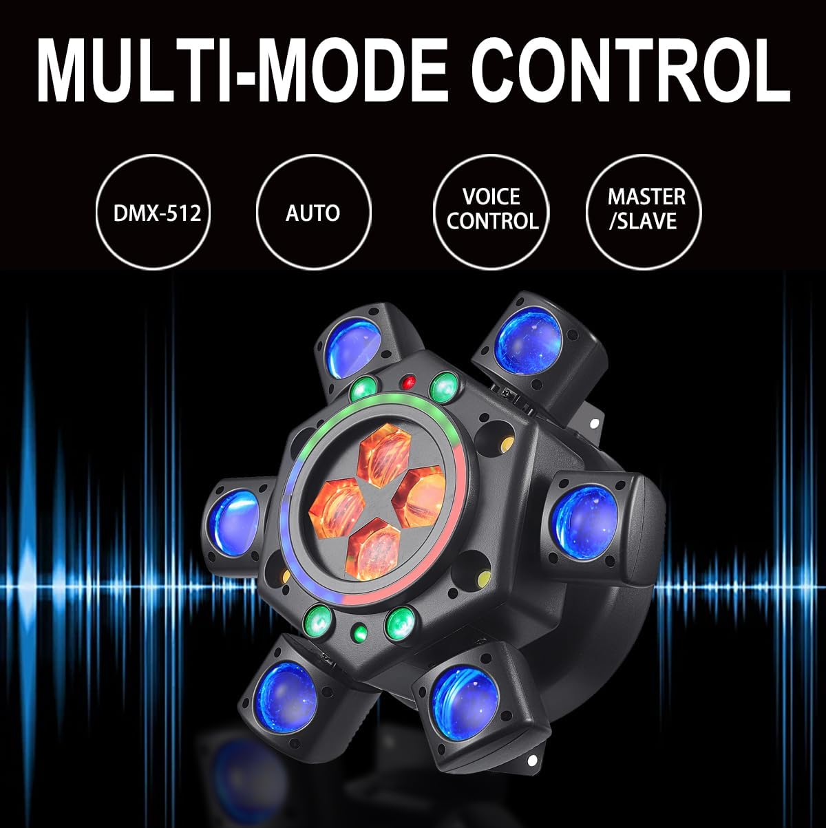 Moving Head Dj Lights for Parties, Stage Light 6-in-1 LED RGBW 6 Arms DJ Lights for Parties Support DMX-512 & Sound Activated, Stage Light for Party Disco KTV Wedding Club