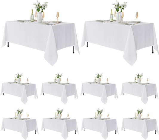 Fitable 10 Pack Rectangle Tablecloths: Stain Resistant Wrinkle Free Fabric Table Clothes, Washable Reusable Polyester Table Covers for Wedding Party Birthday Banquet Reception(White, 70x120 Inch)