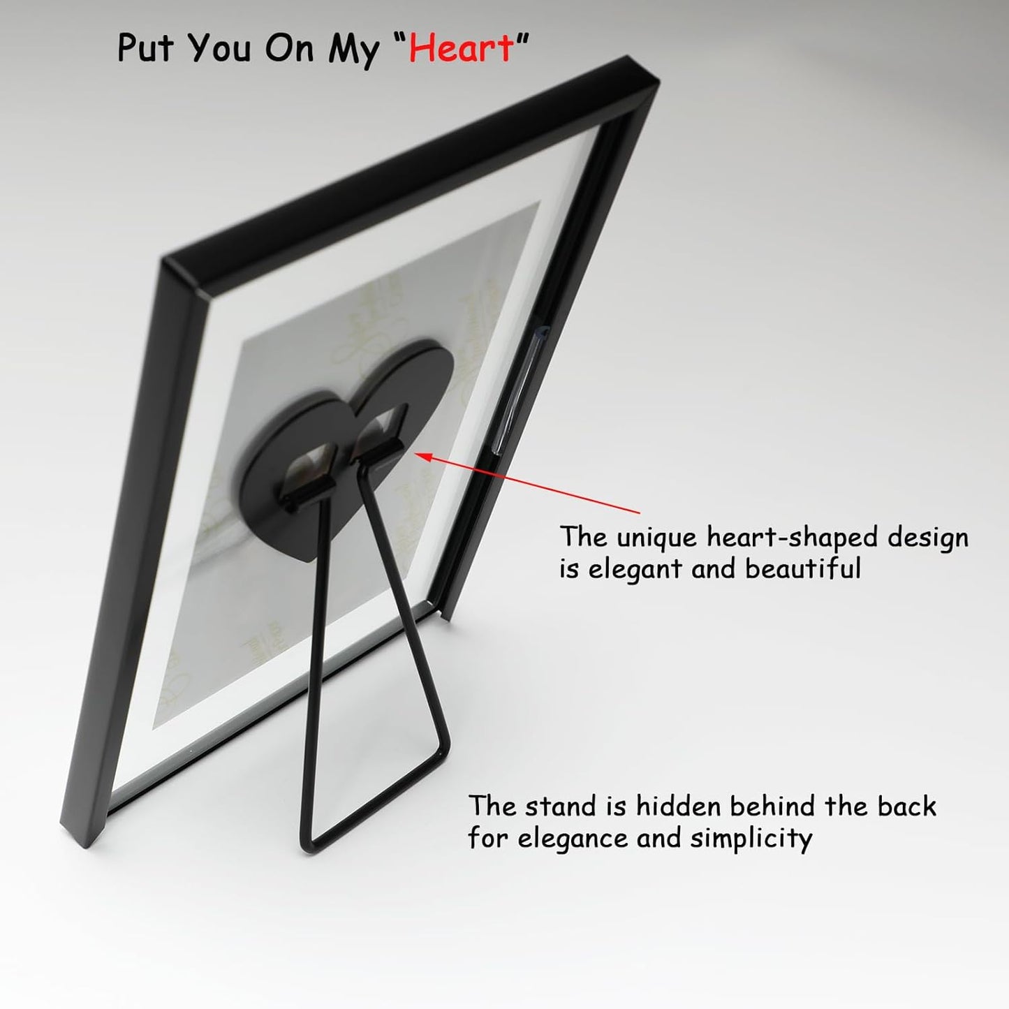 Black Floating Frame (5"x7",Vertical) with Romantic Heart, For Picture Sizes 4x6,3x5, 2x3, Tabletop Shelf Photo Frame, Classy Gift For Festival, Home or Wedding…