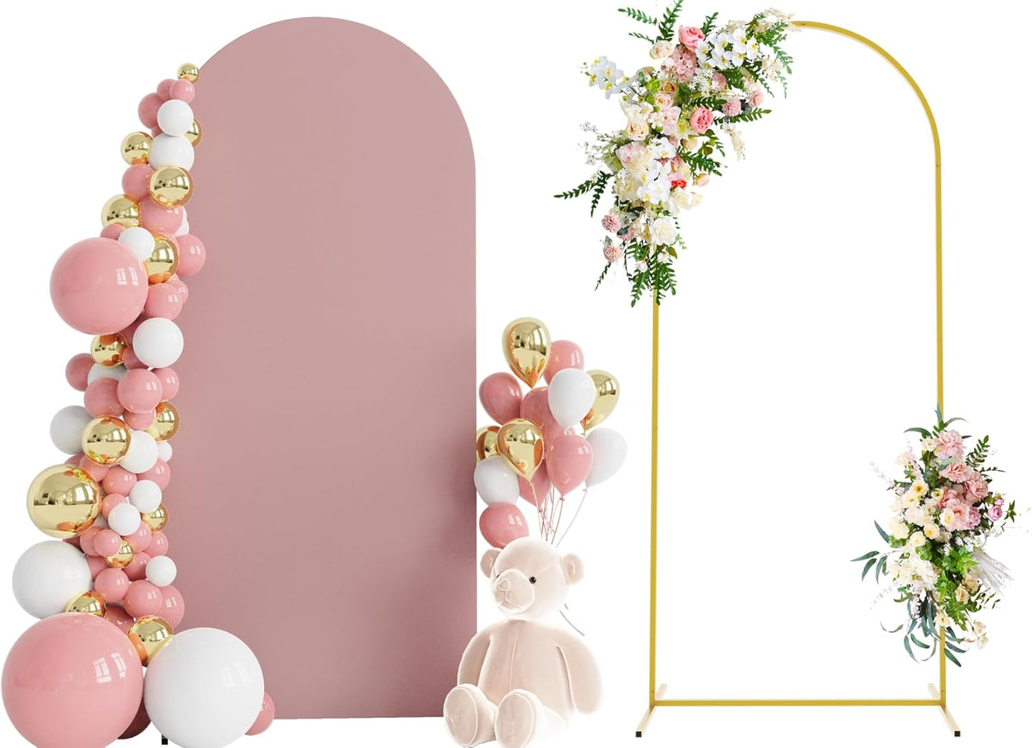 Wokceer 6 FT Wedding Arch Stand and Arch Cover, Metal Arch Backdrop Stand with Arch Stand Cover for Birthday Party Wedding Ceremony Bridal Baby Shower Event Decor, Light Dusty Rose