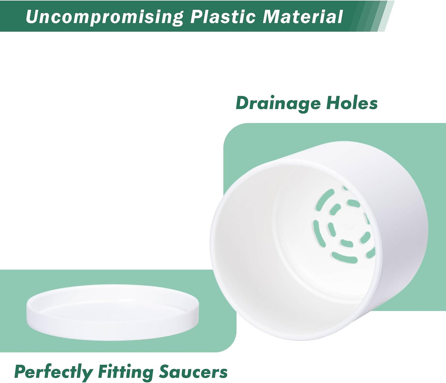 D'vine Dev 4 Pack 4.5 Inch Modern Plastic Plant Pots, Small Garden Planters for Plant with Drainage Holes and Saucers, White Color, 74-Z-F-2