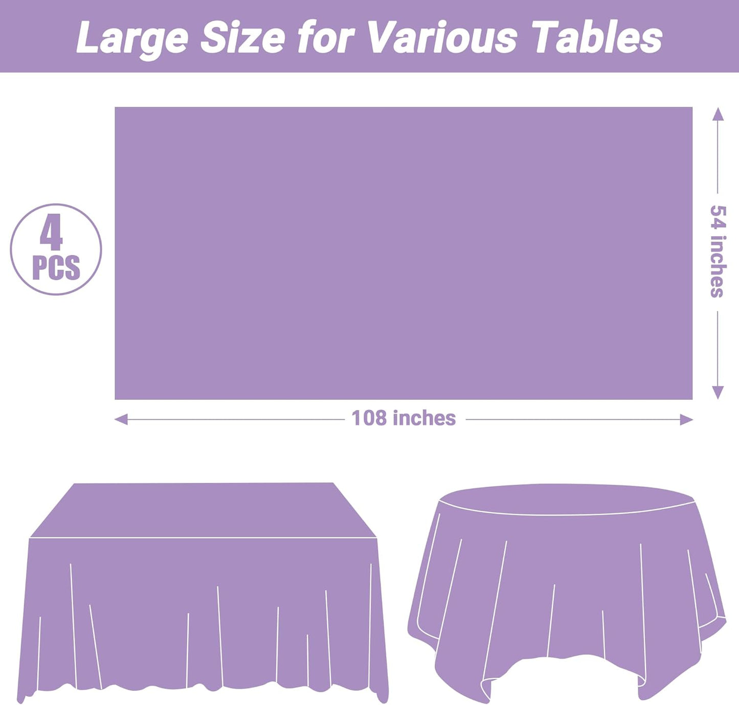 QZYL 4 PCS Plastic Table Cloth Disposable, 54x108 Inches Leakproof Rectangle Tablecloth, Heavy-Duty for Restaurant Party Decorations, Outdoor Picnic Tablecloth Congratulations Decorations