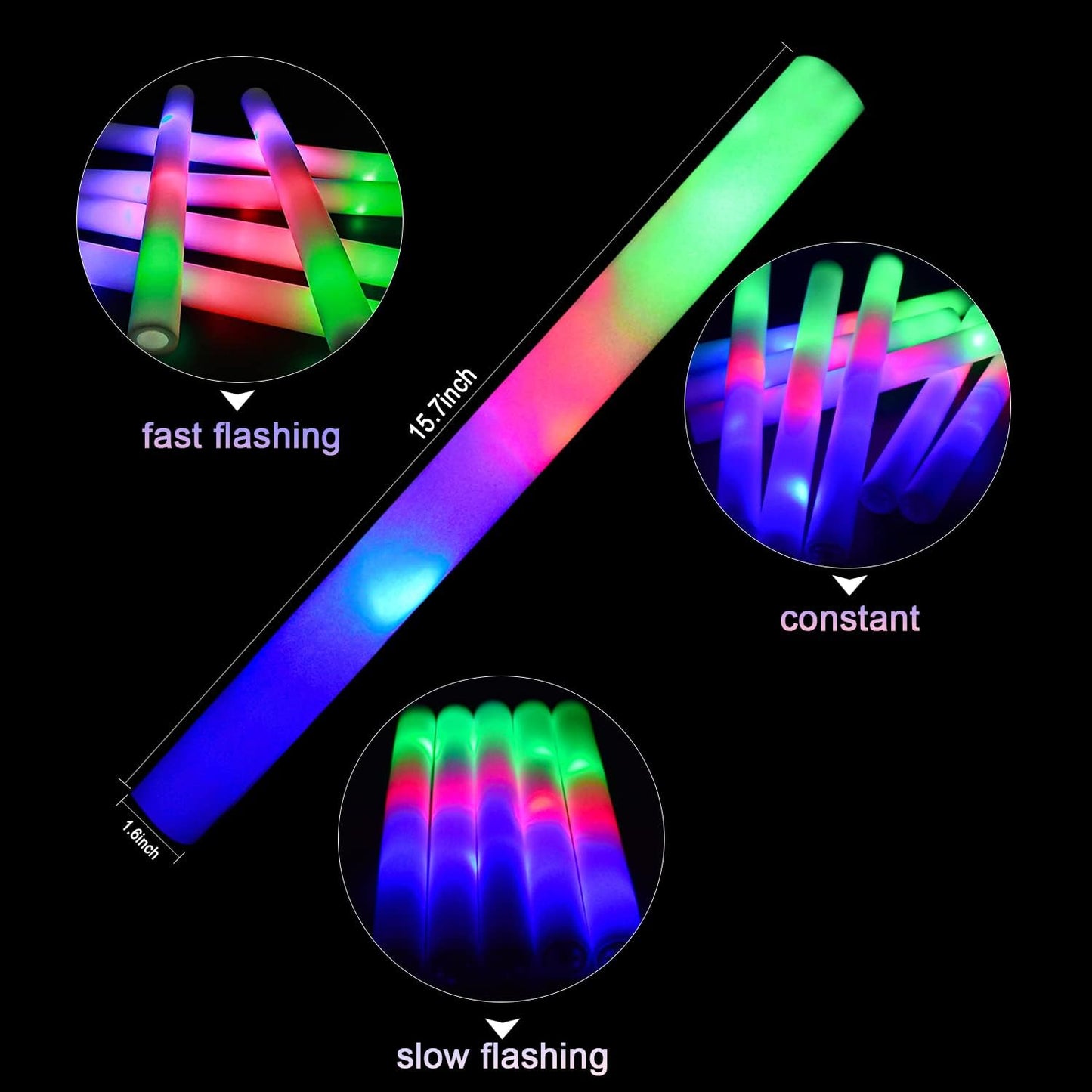 M.best 100 Pack LED Light Up Foam Sticks with 3 Modes, Glow in The Dark Wands Party Supplies for Birthday,Wedding, Christmas, Halloween,Raves, Concert