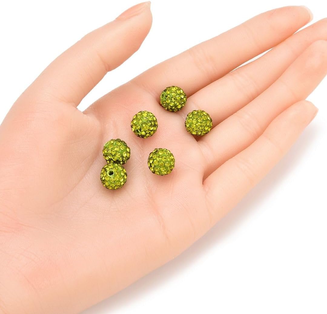 25pcs Adabele Grade A Suncatcher Crystal Rhinestone Pave Loose Beads 10mm Olivine Green Polymer Clay Disco Ball Spacers Compatible with Shamballa All Craft Jewelry Making DB10-17