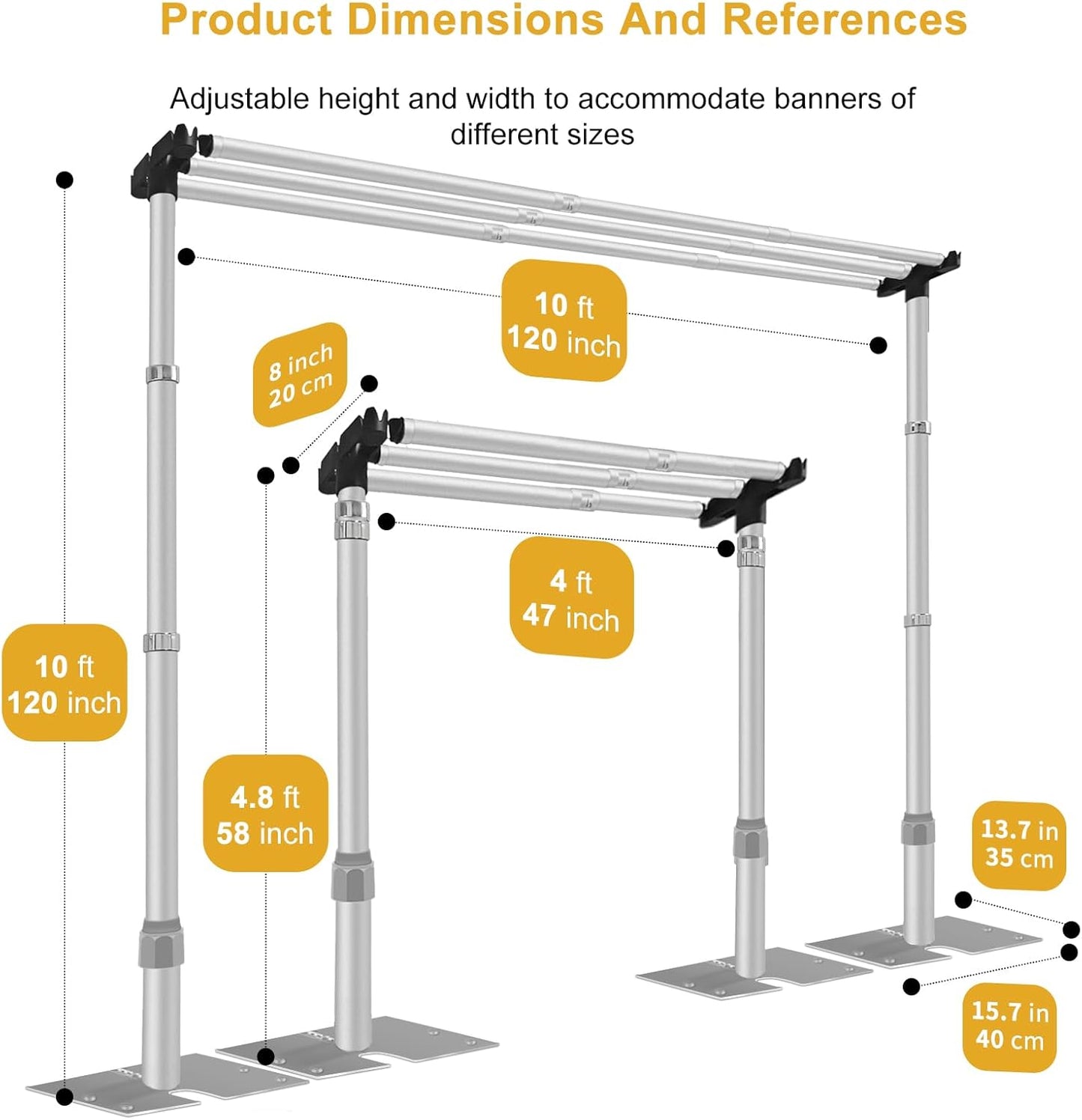 Jiang&Rong 10x10Ft Three Crossbar Backdrop Stand - Heavy Duty Adjustable Metal Frame with Drape Kit, Photographic Studio Backdrop Stand for Wedding, Birthday Party, Banquet Decorations, Events