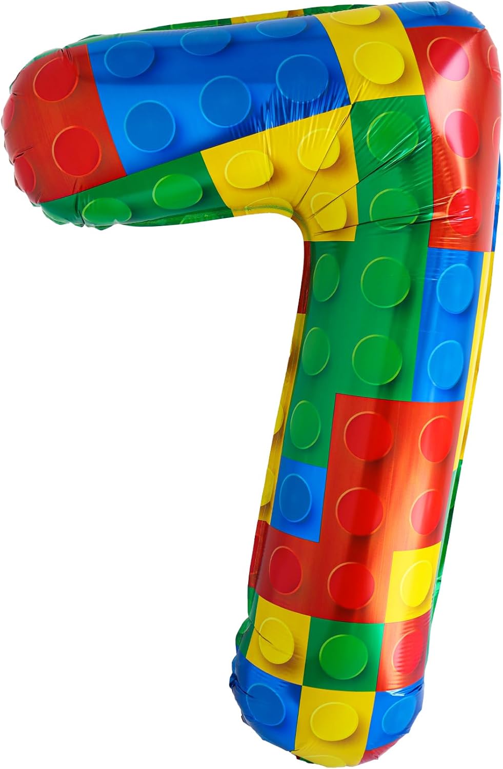 32 Inch Stackable Block Number 7 Balloon – Colorful Brick Building Themed Big Helium Digits for Kids Birthday Party Decorations (Building Block, Number 7)