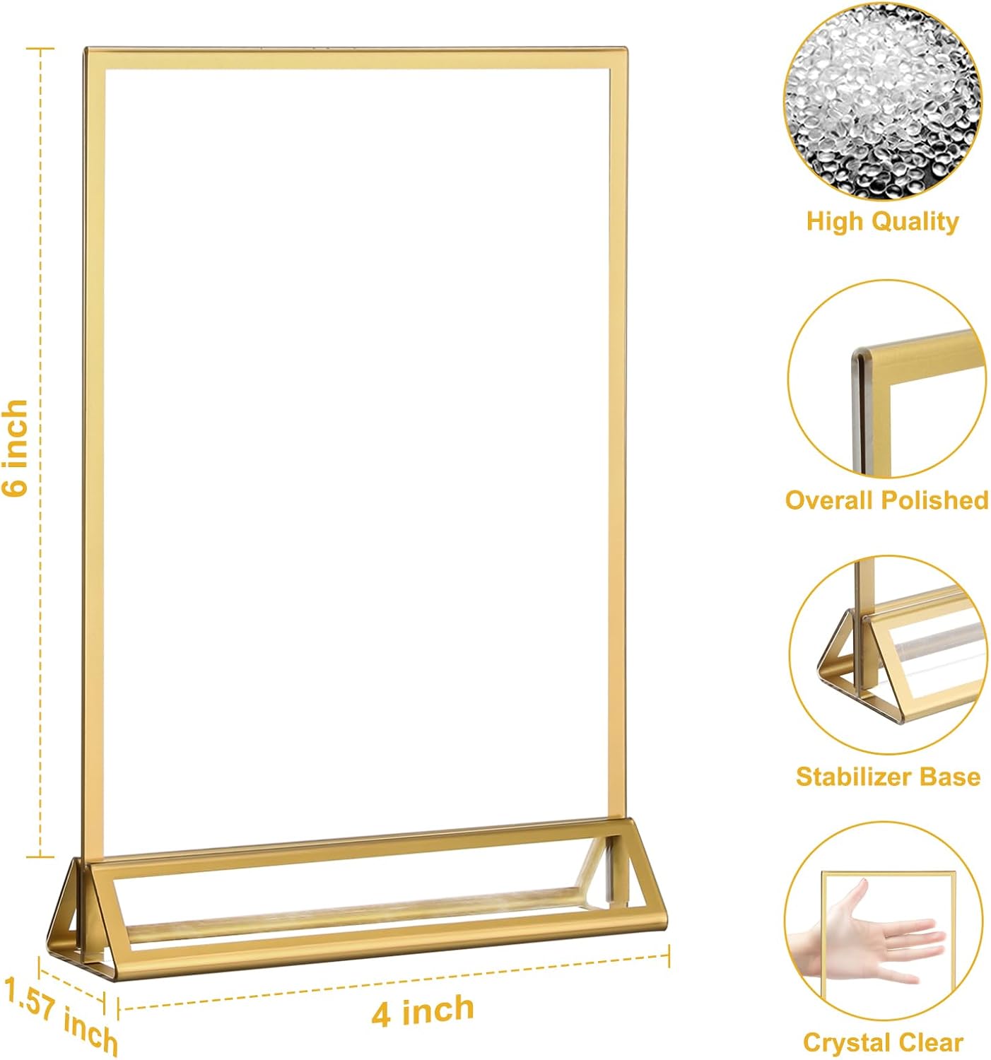 EHWINE 2 Pack Acrylic Sign Holder 4 x 6, Double Sided Gold Picture Frame Stand up Table Top Sign Holders, Clear Display Stand Menu Flyer Holder for Wedding Party