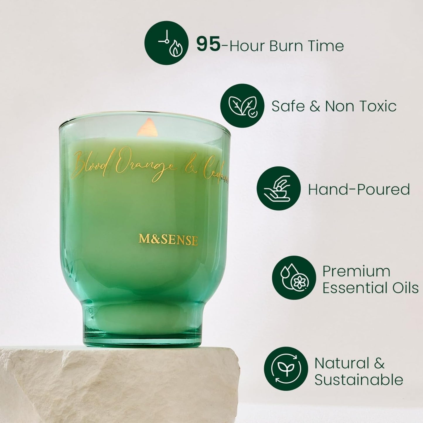 M&SENSE 16.6oz Natural Soy Large Jar Candle with Wooden Wick | Blood Orange & Cedarwood Scent | 95-Hour Burn & Long-Lasting Burn | Housewarming Gift for Men and Women