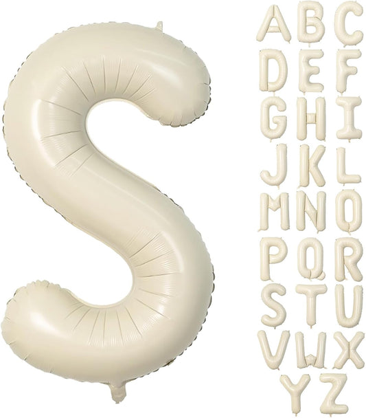 40 Inch Letter Balloons S, Big Custom A-Z Alphabet Foil Name Balloon Cream White, Self Inflating Beige Customize Helium Balloon Letters S for Women Girls Birthday Bride Baby Shower Party Decorations