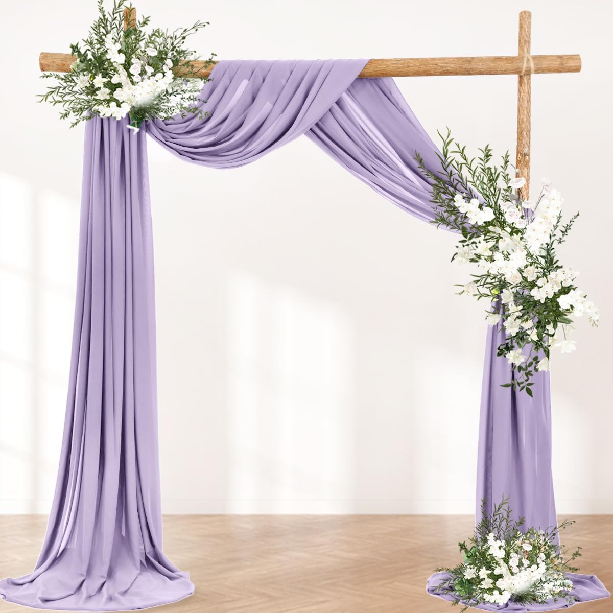 Wedding Arch Draping Fabric 2 Panels 30'' x 18FT Lilac Sheer Chiffon Arch Drapery for Photo Booth Bridal Shower Baby Shower Church Decor Newborn Photography Christening Outdoor Party