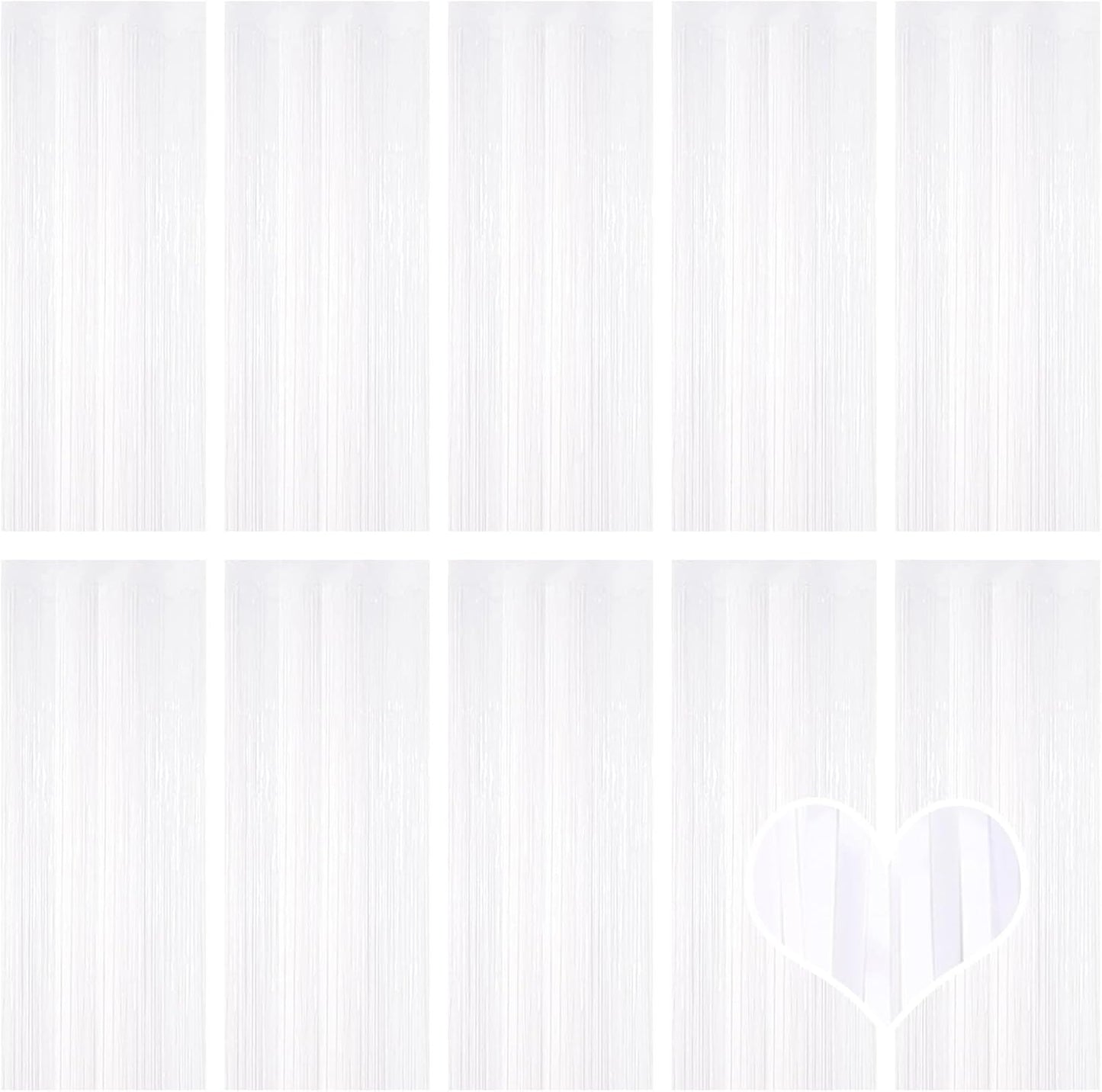 10 Pack White Backdrop Curtain 3.2ft x 8.2ft Metallic Tinsel Foil Fringe Curtains Photo Booth Background for Birthday Party Decoration Baby Shower Engagement Wedding Christmas Decoration (White)