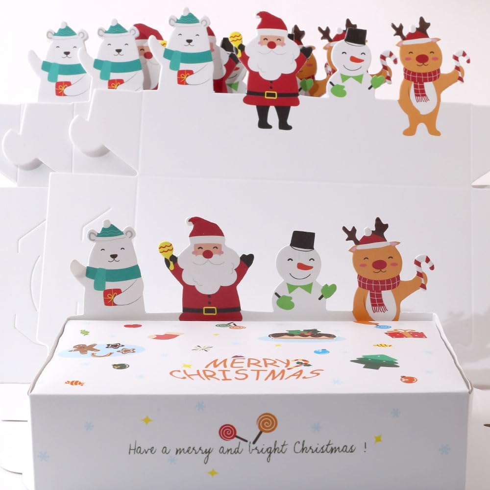 Cartoon Boxes With Lids - 3D Stand Bear Santa Claus Snowman Elk Merry Christmas Candy Boxes Kraft Paper Cookie Boxes for Gift Giving Decorations Party Small Present Box 10pcs
