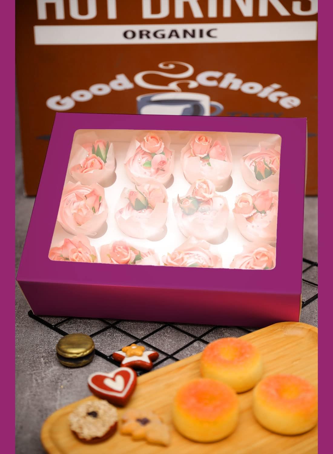 12 Cupcake Containers 10-Packs Deep Purple Cupcake Box Cupcakes Carrier, 12 Cupcake Boxes with Window 13"x10"x3.5"（Auto-pop up）