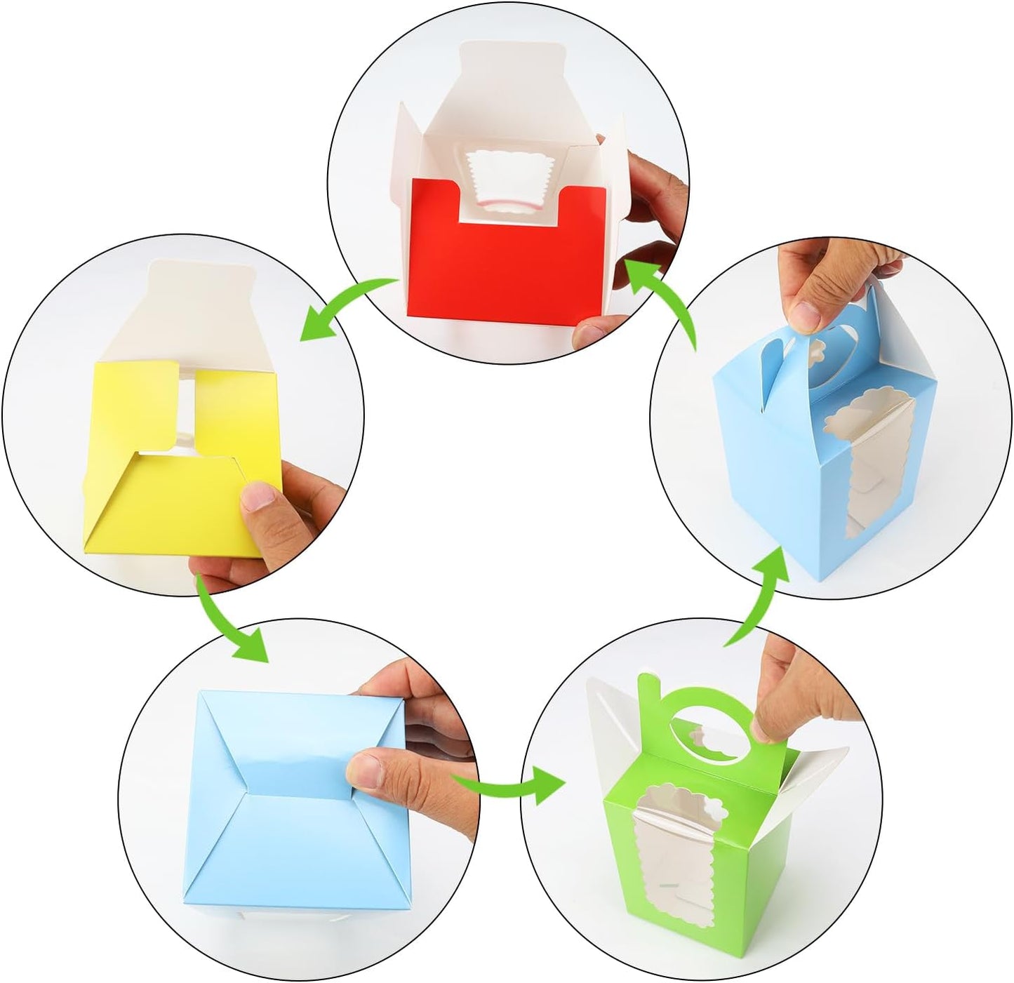 Individual Cupcake Boxes 4x4x5 Inches Disposable Pastry Tray Boxes, With Window Insert and Handle, Perfect for Parties, Birthdays, Bakery Wrapping and Events Containers (Red-50Pack)